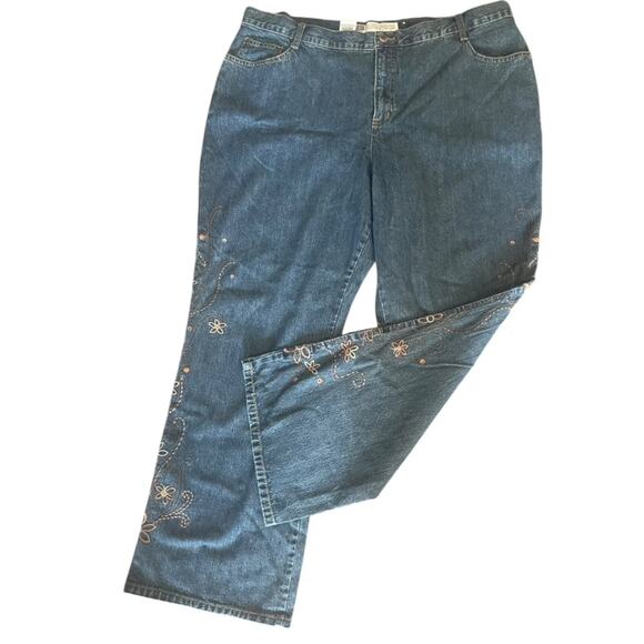 Y2K Faded Glory Floral Embroidered Bootcut Jeans 22W NWT Boho Festival Feminine - Picture 1 of 7